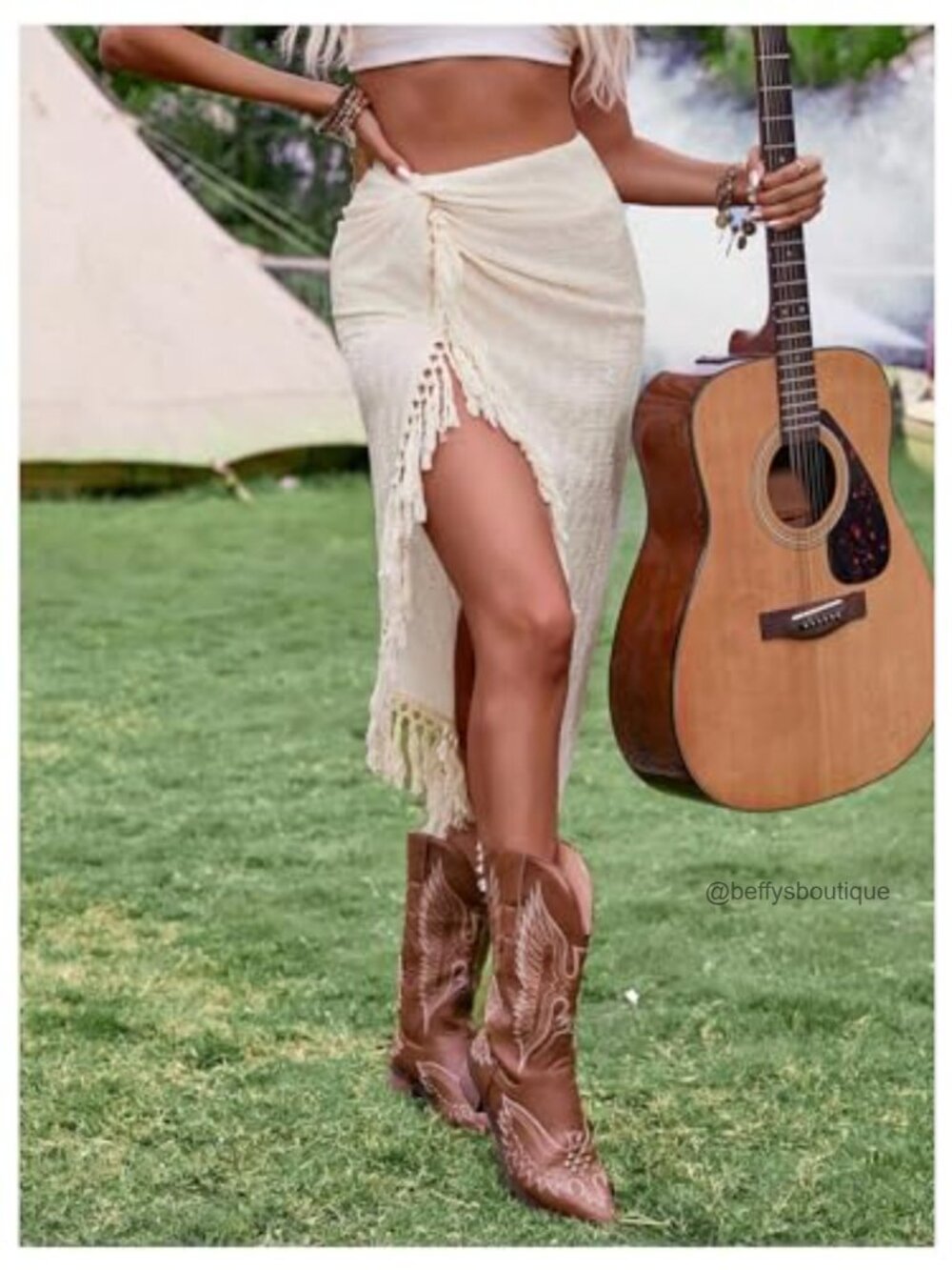 Women's Twist Front High Slit Fringe Skirt Asymmetrical Tassel Midi - Picture 4 of 6